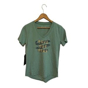 NEW United by Blue "Save Our Seas" Mint Green V Neck Short Sleeve Tee Small